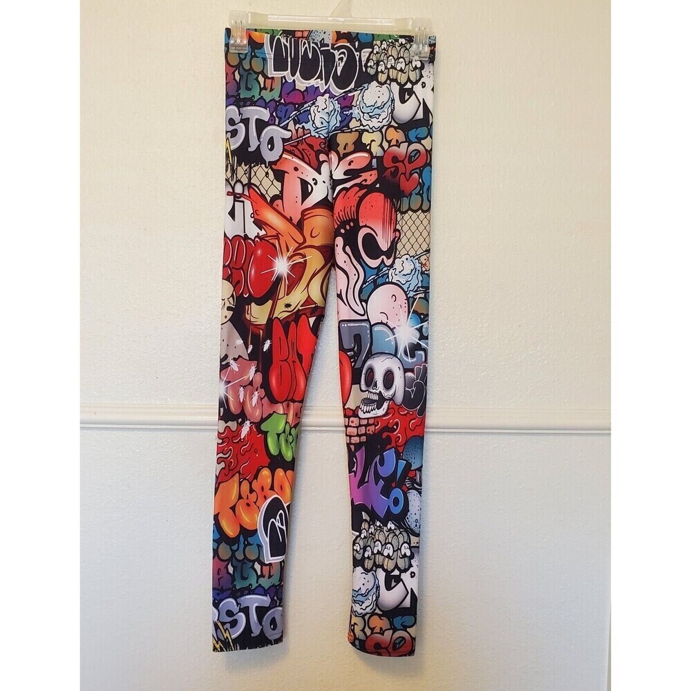Art of Where Graffiti Print Leggings Small Skulls Street Art Multi Color EcoPoly
